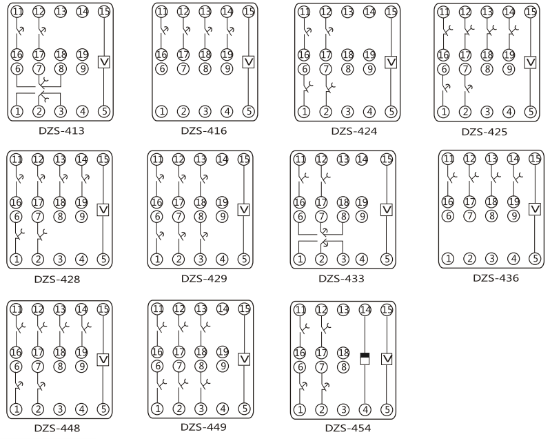 DZY(J)-416中間繼電器內部端子外引接線圖(正視) DZY(J)-416中間繼電器內部端子外引接線圖(正視)